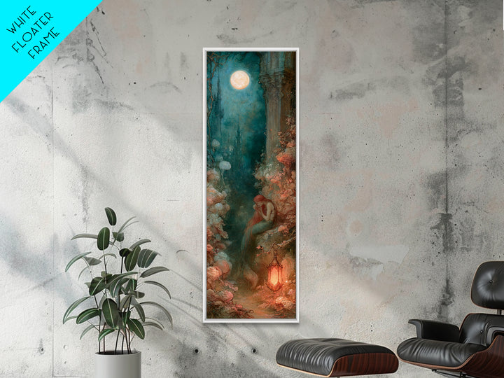Mermaid Combing Hair Beneath a Pearl Moon Canvas Print, Fairy Tale Art, Nursery Wall Art, Living Room Decor, Watercolor Art, FTA-1x3-48