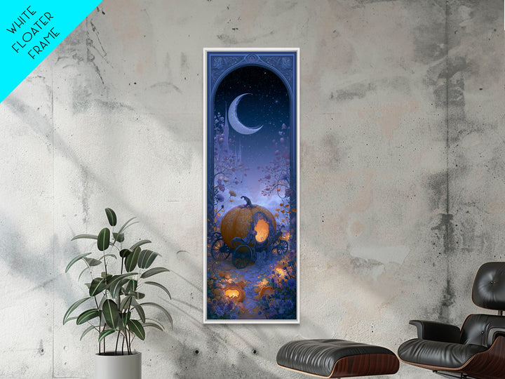 Pumpkin Carriage under Midnight Sky Framed Canvas Print, Fairy Tale Art, Art Nouveau, Living Room Decor, Fine Art, Storybook, FTA-1x3-52