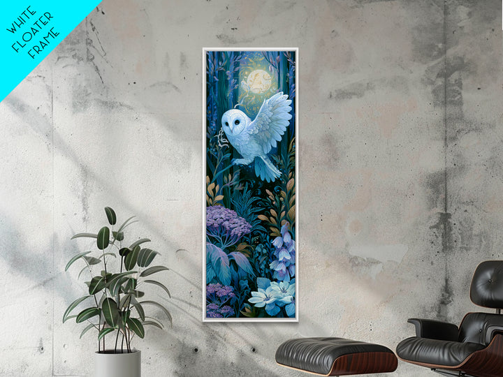 Owl Messenger Carrying a Tiny Ribbon Framed Canvas Print, Fairy Tale Art, Textured Painting, Living Room Decor, Storybook, FTA-1x3-53