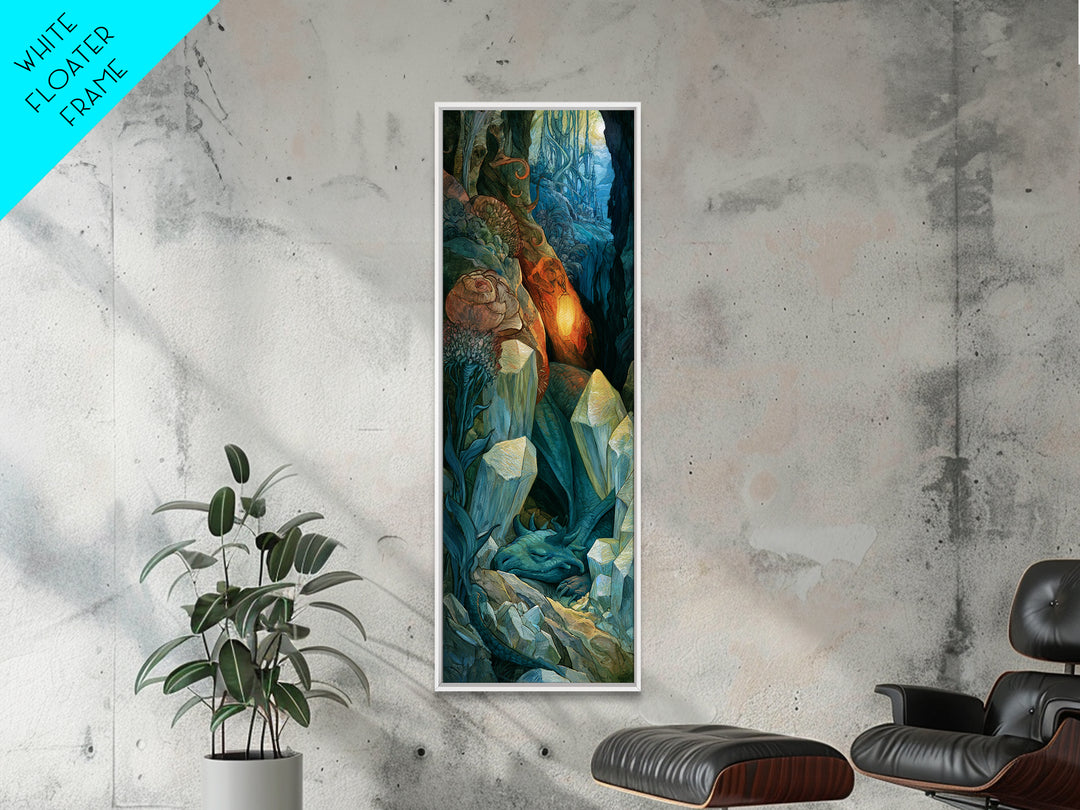 Sleeping Dragon in a Cave of Crystals Canvas Print, Fairy Tale Art, Abstract Art, Living Room Decor, Storybook, Kids Room Art, FTA-1x3-60