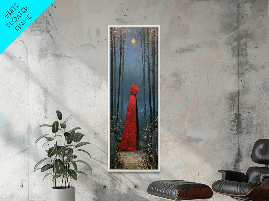 Red Cloak Figure Walking Through Dark Woods Canvas Print, Fairy Tale Art, Whimsical Art, Living Room Decor, Oil Painting, FTA-1x3-68