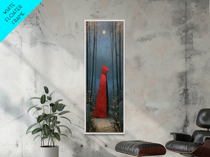 Red Cloak Figure Walking Through Dark Woods Canvas Print, Fairy Tale Art, Whimsical Art, Living Room Decor, Oil Painting, FTA-1x3-68