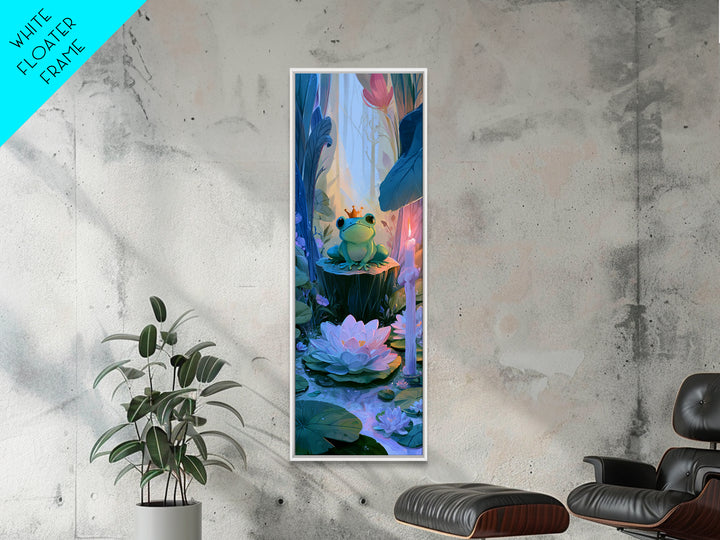 Frog Prince on a Lily Pad Framed Canvas Print, Fairy Tale Art, Gallery Decor, Living Room Decor, Fine Art, Storybook, FTA-1x3-71