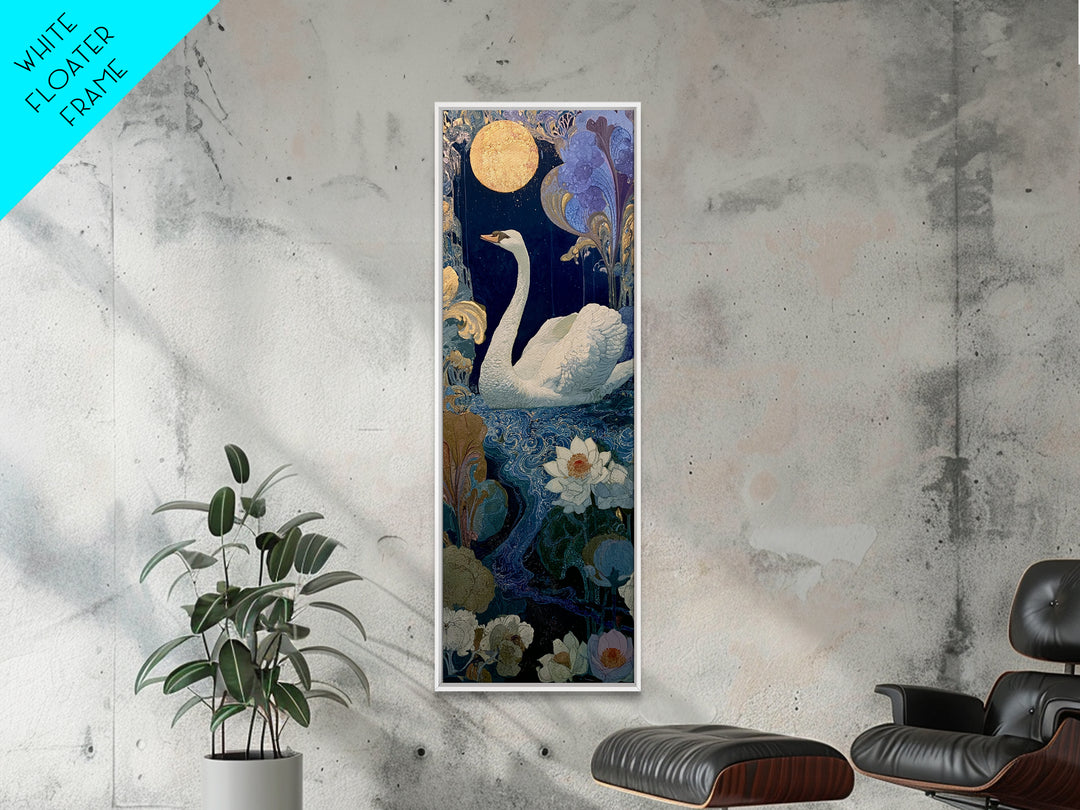 White Swan Transformation Scene Framed Canvas Print, Fairy Tale Art, Neutral Decor, Living Room Decor, Fine Art, Storybook, FTA-1x3-75