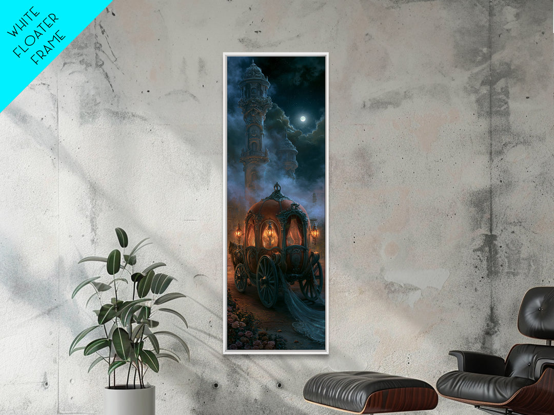 Pumpkin Carriage under Midnight Sky Framed Canvas Print, Fairy Tale Art, Princess Wall Art, Living Room Decor, Oil Painting, FTA-1x3-76