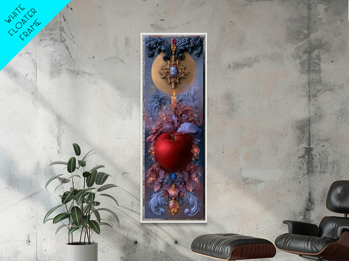Enchanted Apple with Deep Red Shine Framed Canvas Print, Fairy Tale Art, Dark Art, Living Room Decor, Fine Art, Storybook, FTA-1x3-80