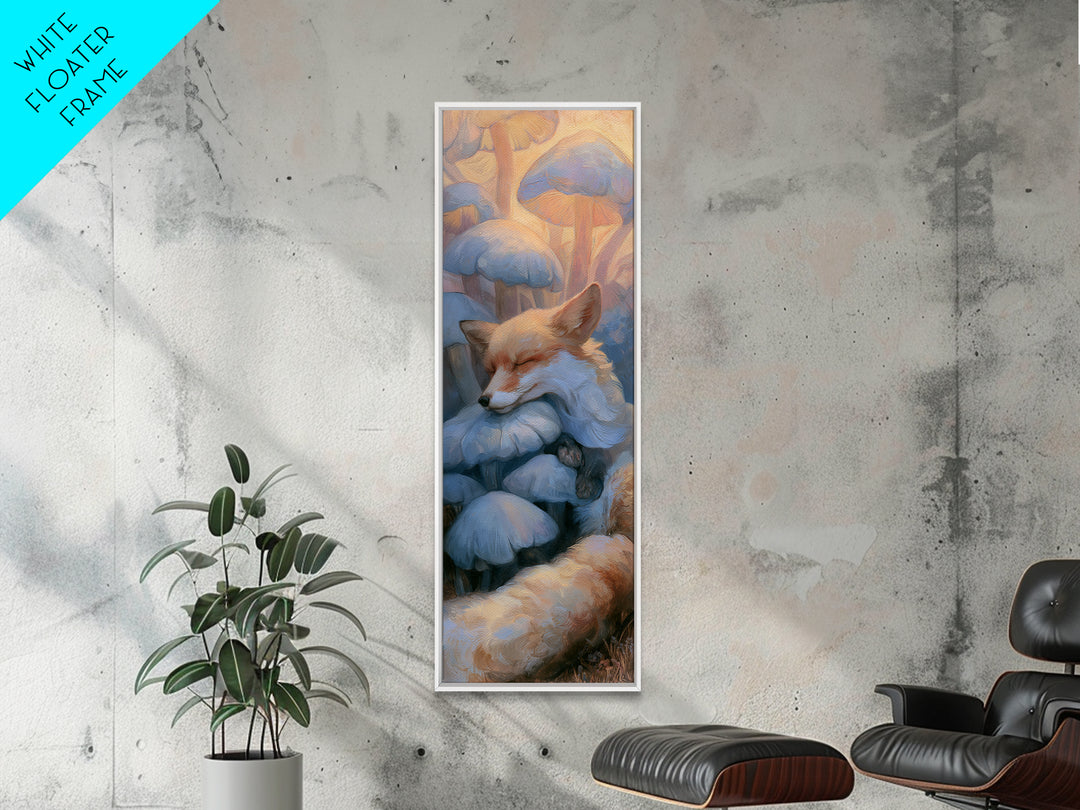 Sleeping Fox Beside a Magical Mushroom Ring Canvas Print, Fairy Tale Art, Statement Artwork, Living Room Decor, Storybook, FTA-1x3-87
