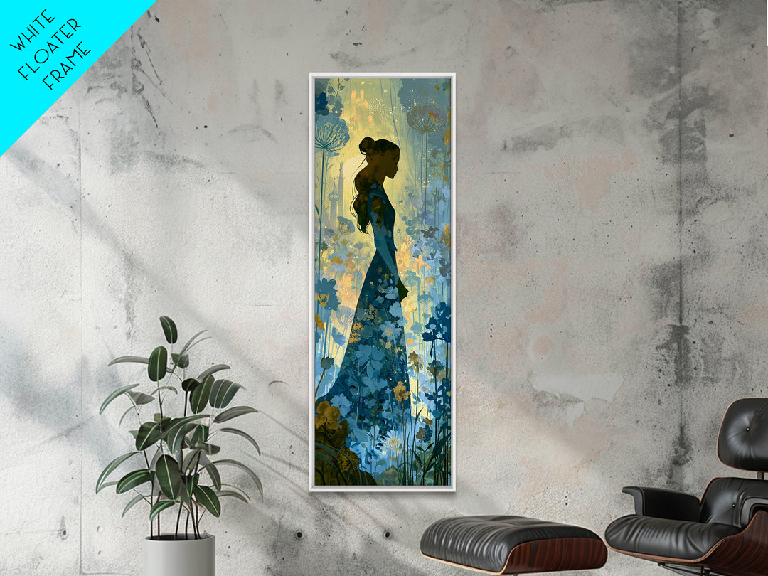 Princess Silhouette with Moonlit Garden Flowers Canvas Print, Fairy Tale Art, Kids Room Art, Living Room Decor, Storybook, FTA-1x3-88