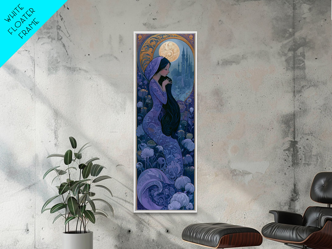 Mermaid Combing Hair Beneath a Pearl Moon Canvas Print, Fairy Tale Art, Kids Room Decor, Living Room Decor, Storybook, FTA-1x3-96