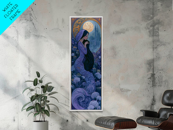 Mermaid Combing Hair Beneath a Pearl Moon Canvas Print, Fairy Tale Art, Kids Room Decor, Living Room Decor, Storybook, FTA-1x3-96
