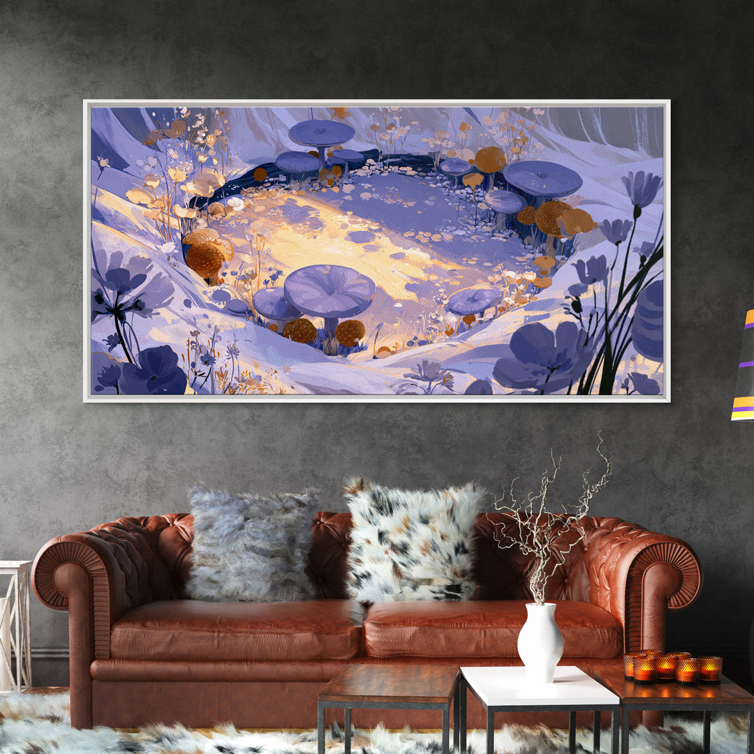 Fairy Ring of Mushrooms and Wildflowers Canvas Print, Fairy Tale Art, Printable Wall Art, Living Room Decor, Storybook, FTA-2x1-17