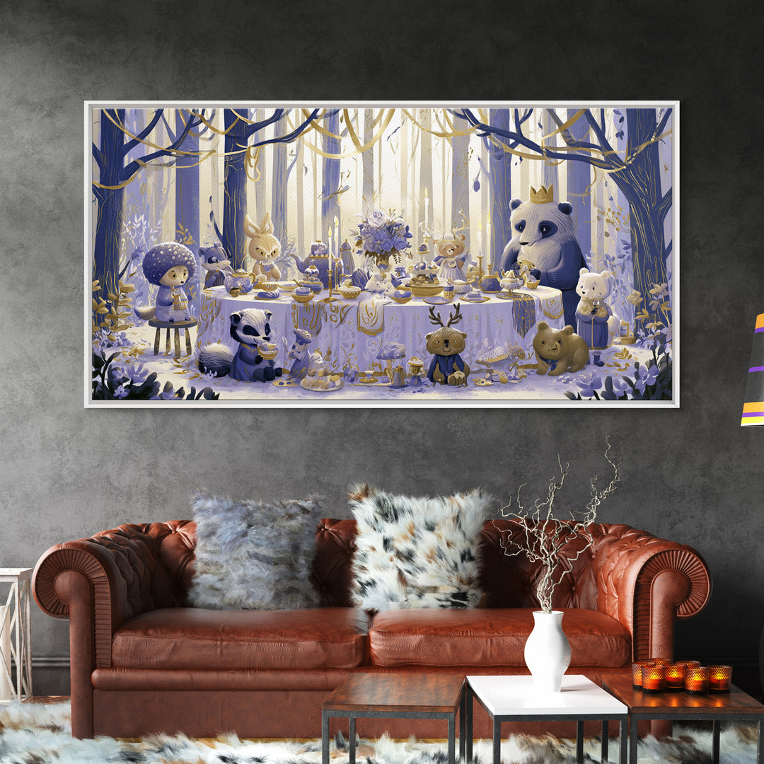 Woodland Tea Party Canvas Print, Fairy Tale Art, Art Deco, Living Room Decor, Oil Painting, Storybook, Whimsical Art, FTA-2x1-39