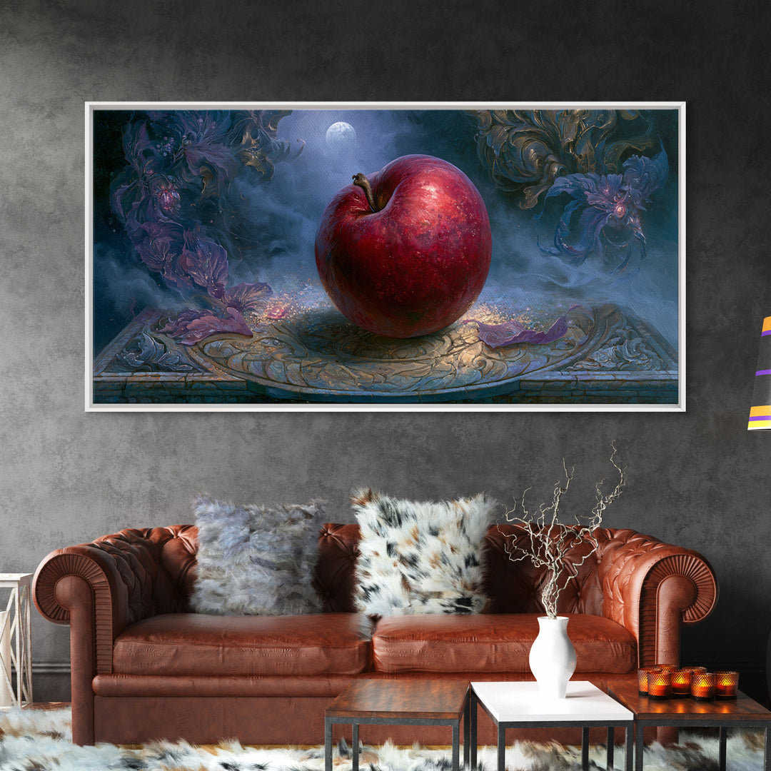 Enchanted Apple with Deep Red Shine Framed Canvas Print, Fairy Tale Art, Wall Decor, Living Room Decor, Fine Art, Storybook, FTA-2x1-40