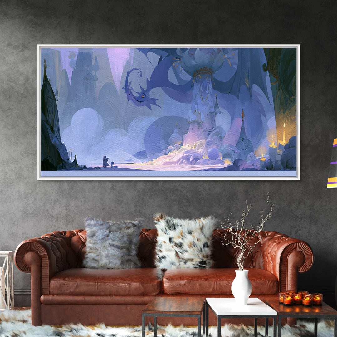 Dragon Curled Around a Jeweled Tower Canvas Print, Fairy Tale Art, Whimsical Decor, Living Room Decor, Fine Art, Storybook, FTA-2x1-49