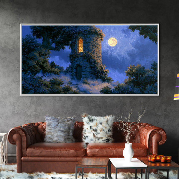 Rose Covered Tower Canvas Print, Fairy Tale Art, Wall Art, Living Room Decor, Oil Painting, Storybook, Printable Art, FTA-2x1-62