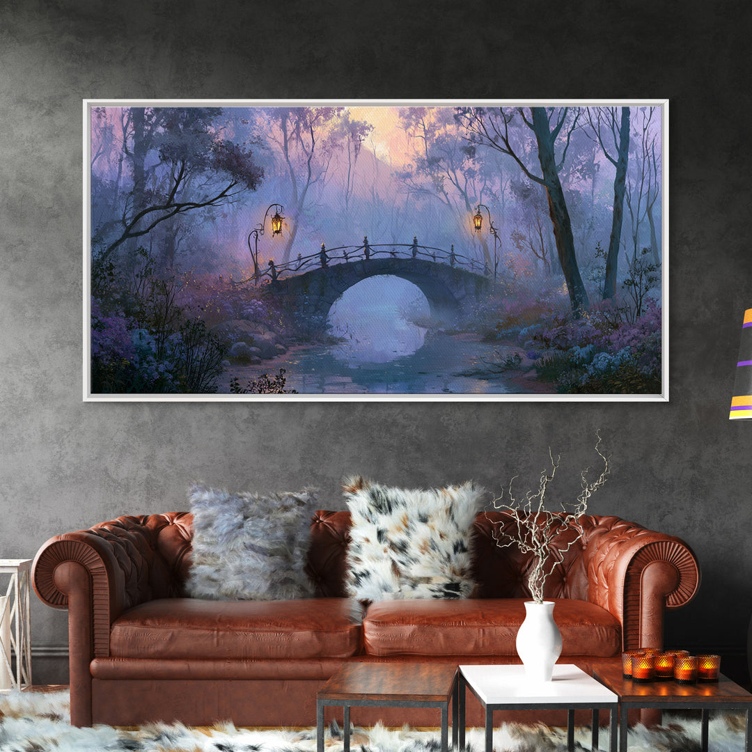 Lantern Lit Bridge Framed Canvas Print, Fairy Tale Art, Gallery Decor, Living Room Decor, Fine Art, Storybook, Wall Art, FTA-2x1-67