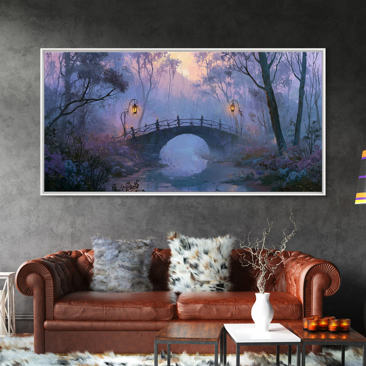 Lantern Lit Bridge Framed Canvas Print, Fairy Tale Art, Gallery Decor, Living Room Decor, Fine Art, Storybook, Wall Art, FTA-2x1-67