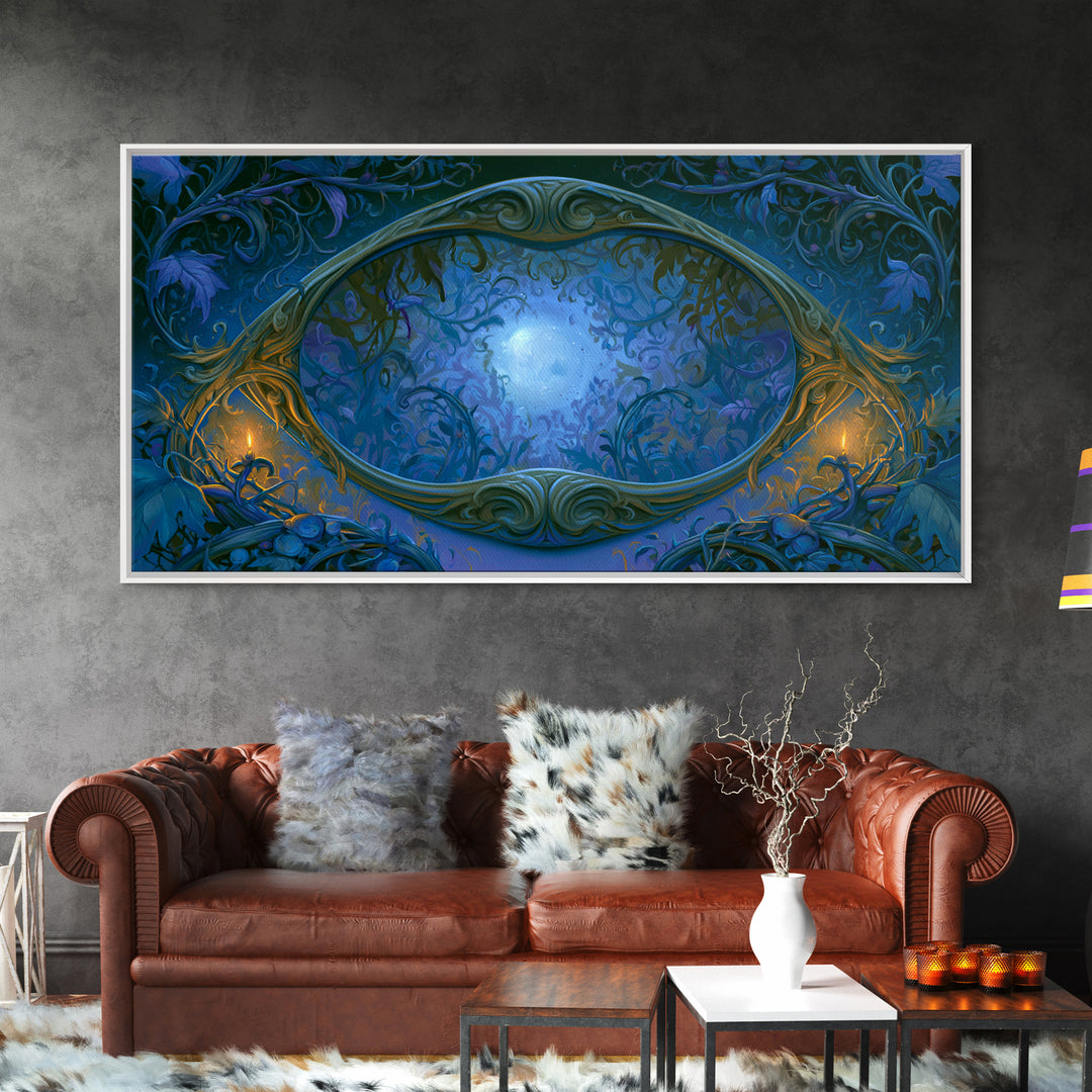 Magic Mirror Framed by Vines and Thorns Framed Canvas Print, Fairy Tale Art, Art Prints, Living Room Decor, Fine Art, Storybook, FTA-2x1-9