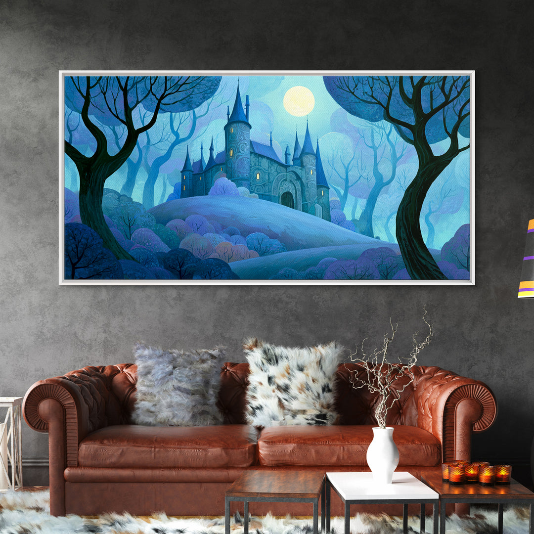 Storybook Castle on a Misty Hill Canvas Print, Fairy Tale Art, Original Art, Living Room Decor, Fine Art, Storybook, Folk Art, FTA-2x1-94