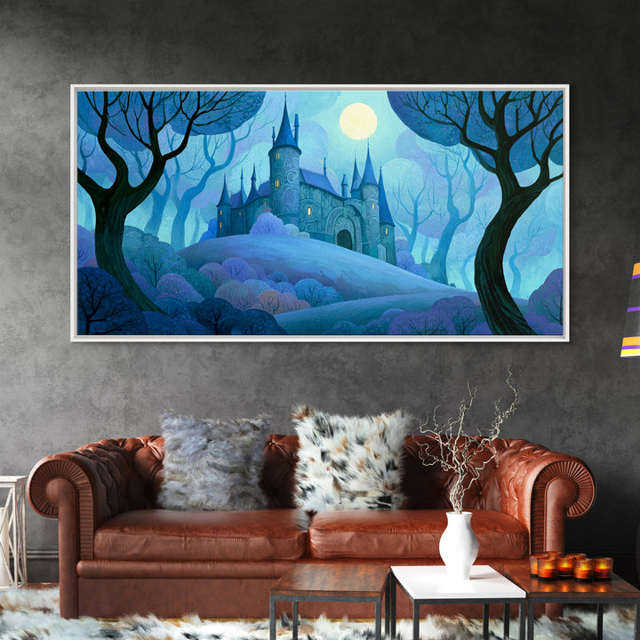 Storybook Castle on a Misty Hill Canvas Print, Fairy Tale Art, Original Art, Living Room Decor, Fine Art, Storybook, Folk Art, FTA-2x1-94