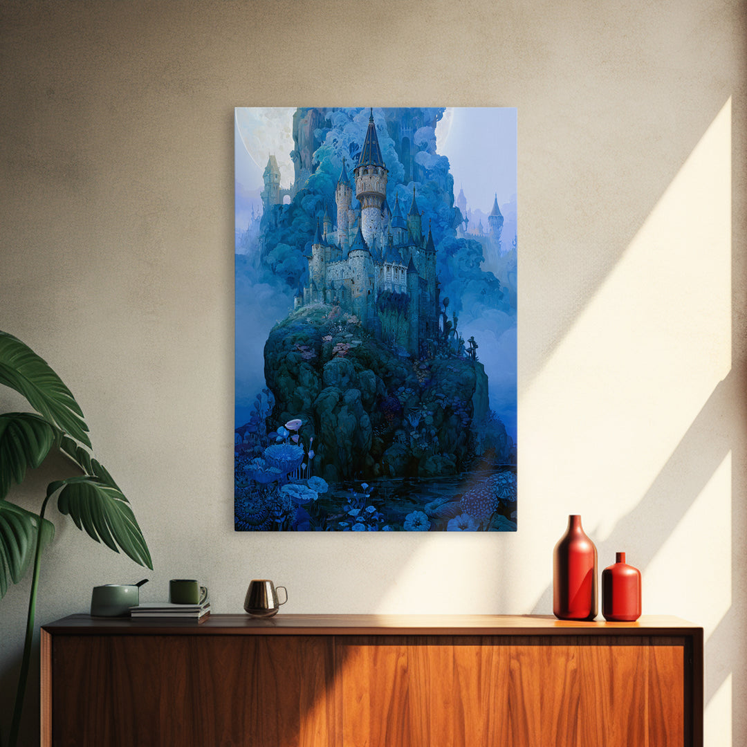 Storybook Castle on a Misty Hill Canvas Print, Fairy Tale Art, Contemporary Art, Living Room Decor, Fine Art, Storybook, FTA-2x3-10