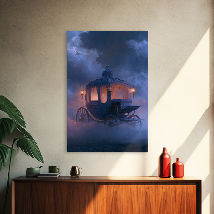 Pumpkin Carriage under Midnight Sky Framed Canvas Print, Fairy Tale Art, Modern Decor, Living Room Decor, Fine Art, Storybook, FTA-2x3-24