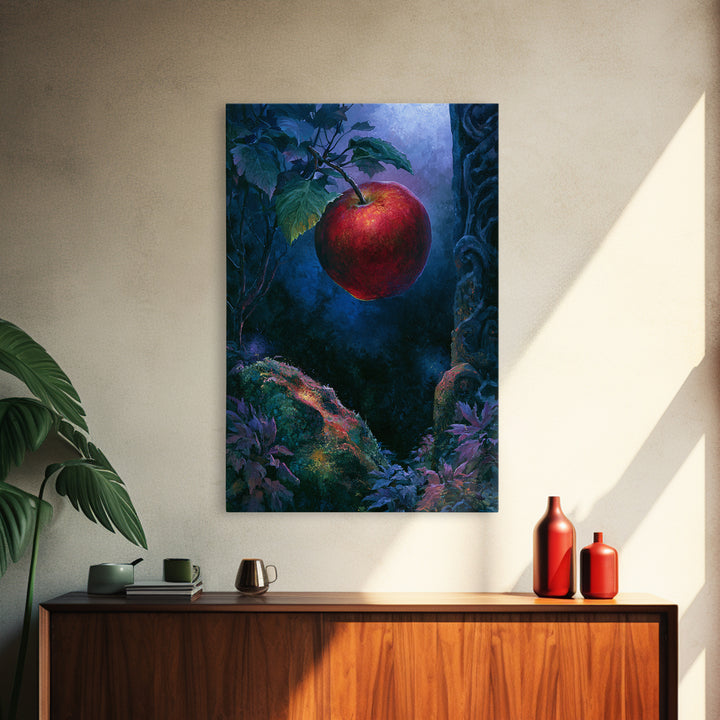 Enchanted Apple with Deep Red Shine Framed Canvas Print, Fairy Tale Art, Dark Art, Living Room Decor, Fine Art, Storybook, FTA-2x3-28