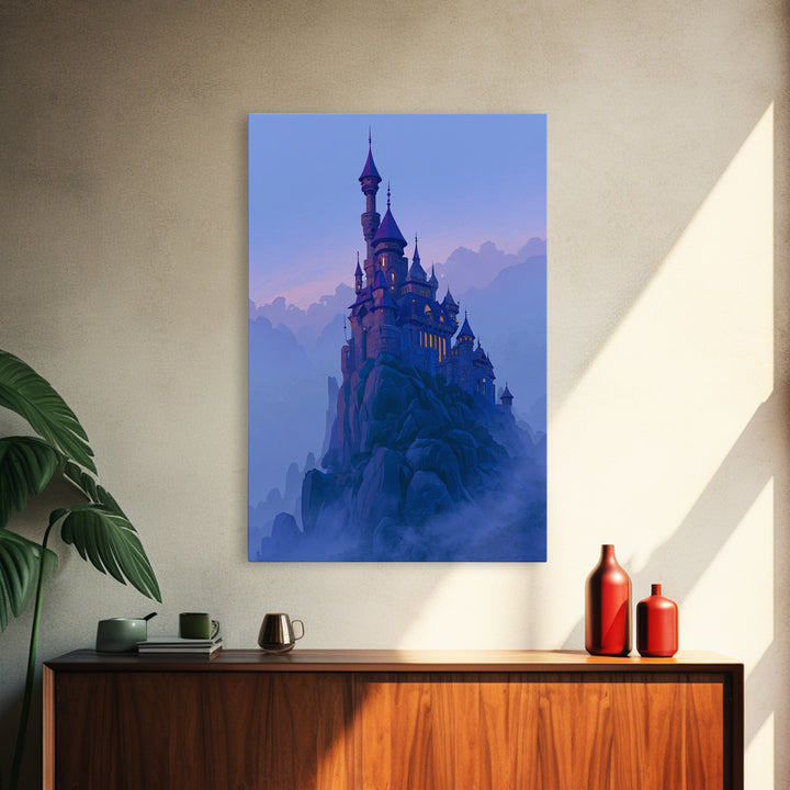 Storybook Castle on a Misty Hill Framed Canvas Print, Fairy Tale Art, Art Print, Living Room Decor, Fine Art, Storybook, FTA-2x3-34