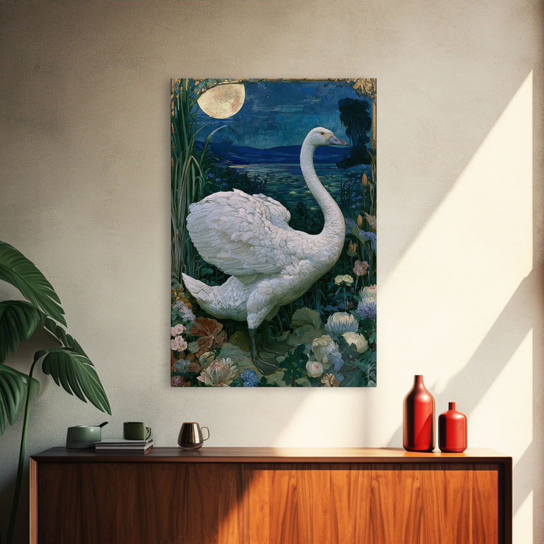 White Swan Transformation Scene Framed Canvas Print, Fairy Tale Art, Abstract Art, Living Room Decor, Storybook, Kids Room Art, FTA-2x3-47
