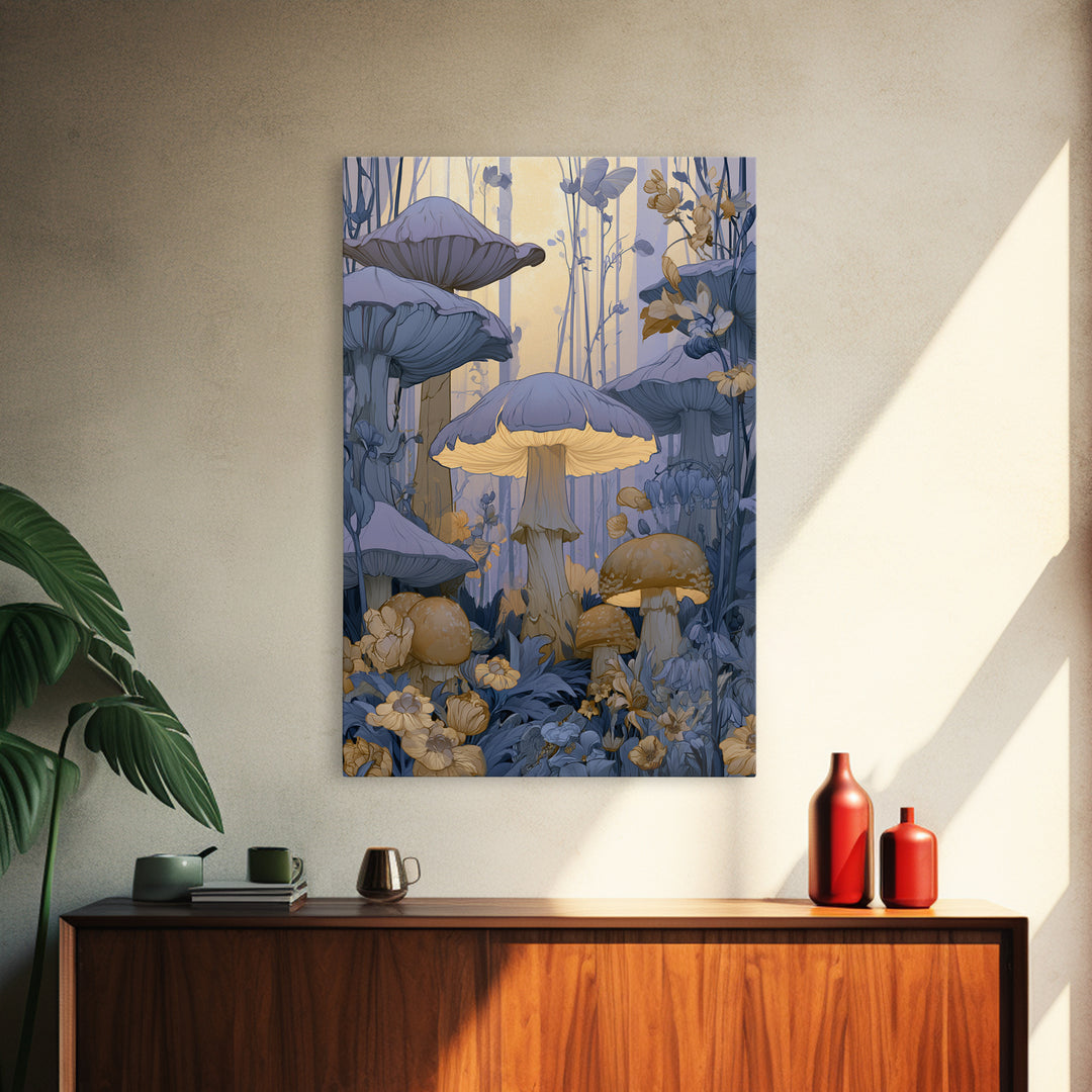 Fairy Ring of Mushrooms and Wildflowers Canvas Print, Fairy Tale Art, Nursery Wall Art, Living Room Decor, Watercolor Art, FTA-2x3-5