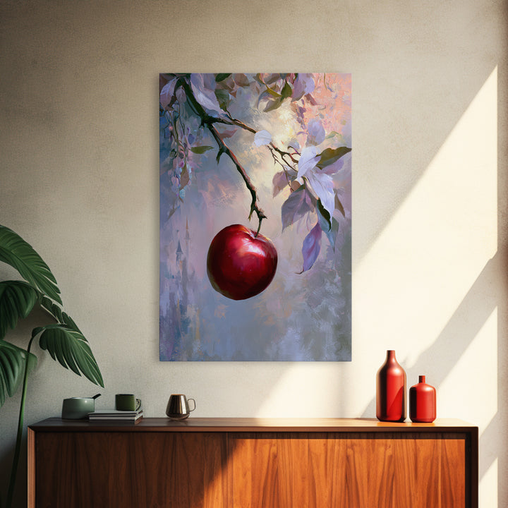 Enchanted Apple with Deep Red Shine Framed Canvas Print, Fairy Tale Art, Wall Decor, Living Room Decor, Fine Art, Storybook, FTA-2x3-52
