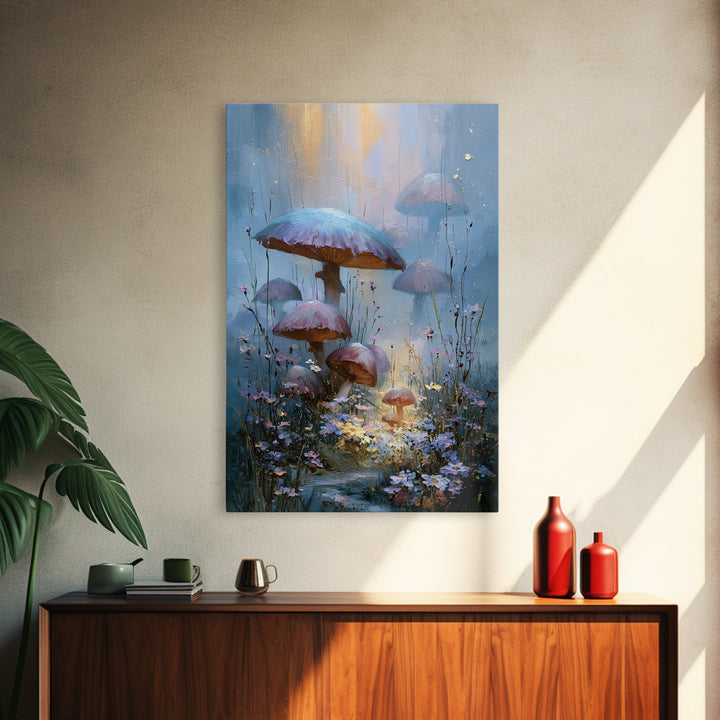 Fairy Ring of Mushrooms and Wildflowers Canvas Print, Fairy Tale Art, Folk Art, Living Room Decor, Fine Art, Storybook, FTA-2x3-77