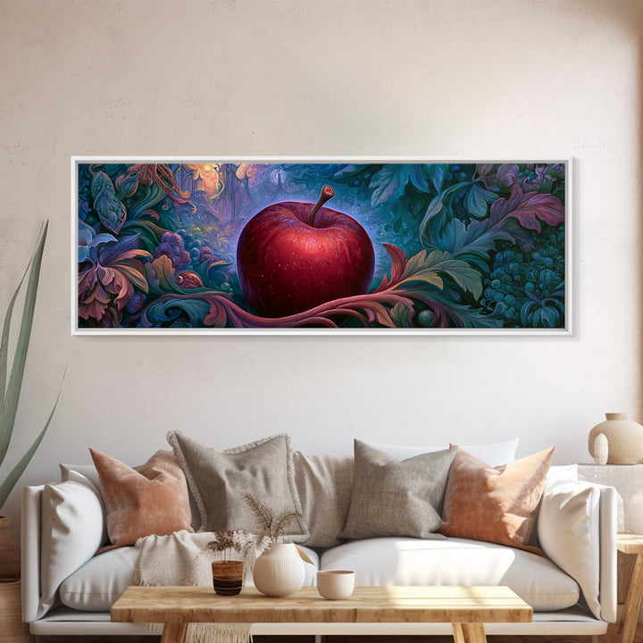 Enchanted Apple with Deep Red Shine Framed Canvas Print, Fairy Tale Art, Whimsical Wall Art, Living Room Decor, Storybook, FTA-3x1-12