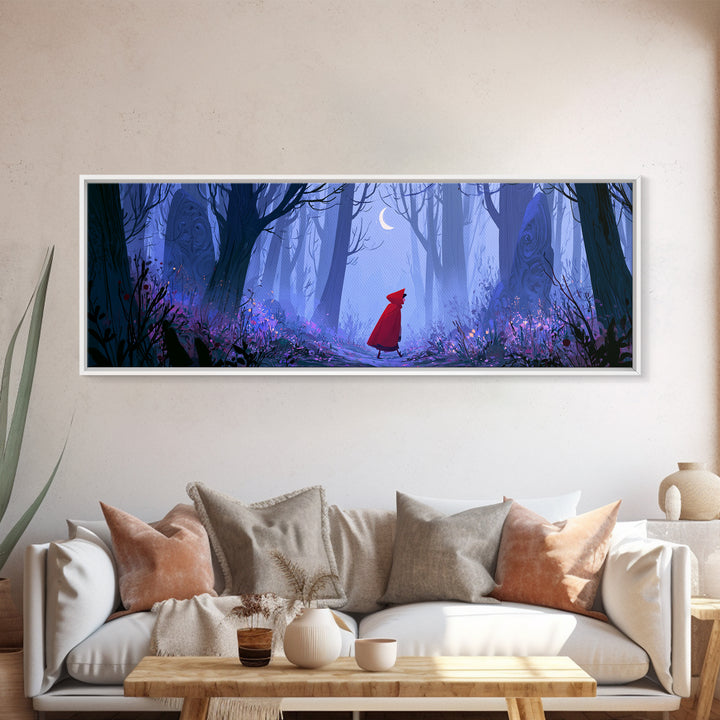 Red Cloak Figure Walking Through Dark Woods Canvas Print, Fairy Tale Art, Fairy Art, Living Room Decor, Fine Art, Storybook, FTA-3x1-24