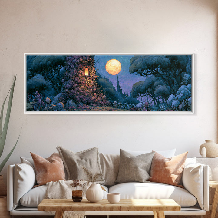 Rose Covered Tower Canvas Print, Fairy Tale Art, Abstract Art, Living Room Decor, Storybook, Kids Room Art, Whimsical Wall Art, FTA-3x1-34