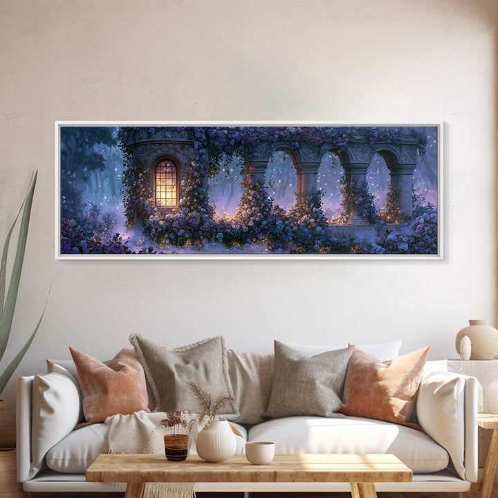 Rose Covered Tower Framed Canvas Print, Fairy Tale Art, Nursery Art, Living Room Decor, Fine Art, Storybook, Art Nouveau Print, FTA-3x1-58