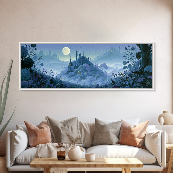 Storybook Castle on a Misty Hill Canvas Print, Fairy Tale Art, Whimsical Art, Living Room Decor, Fine Art, Storybook, FTA-3x1-66