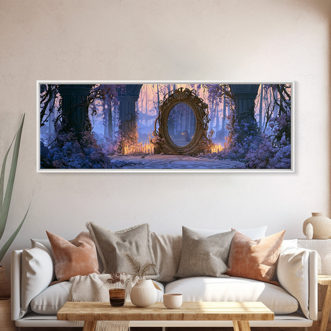 Magic Mirror Framed by Vines and Thorns Framed Canvas Print, Fairy Tale Art, Mixed Media Art, Living Room Decor, Storybook, FTA-3x1-77