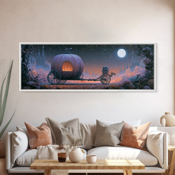 Pumpkin Carriage under Midnight Sky Canvas Print, Fairy Tale Art, Kids Room Art, Living Room Decor, Fine Art, Storybook, FTA-3x1-8