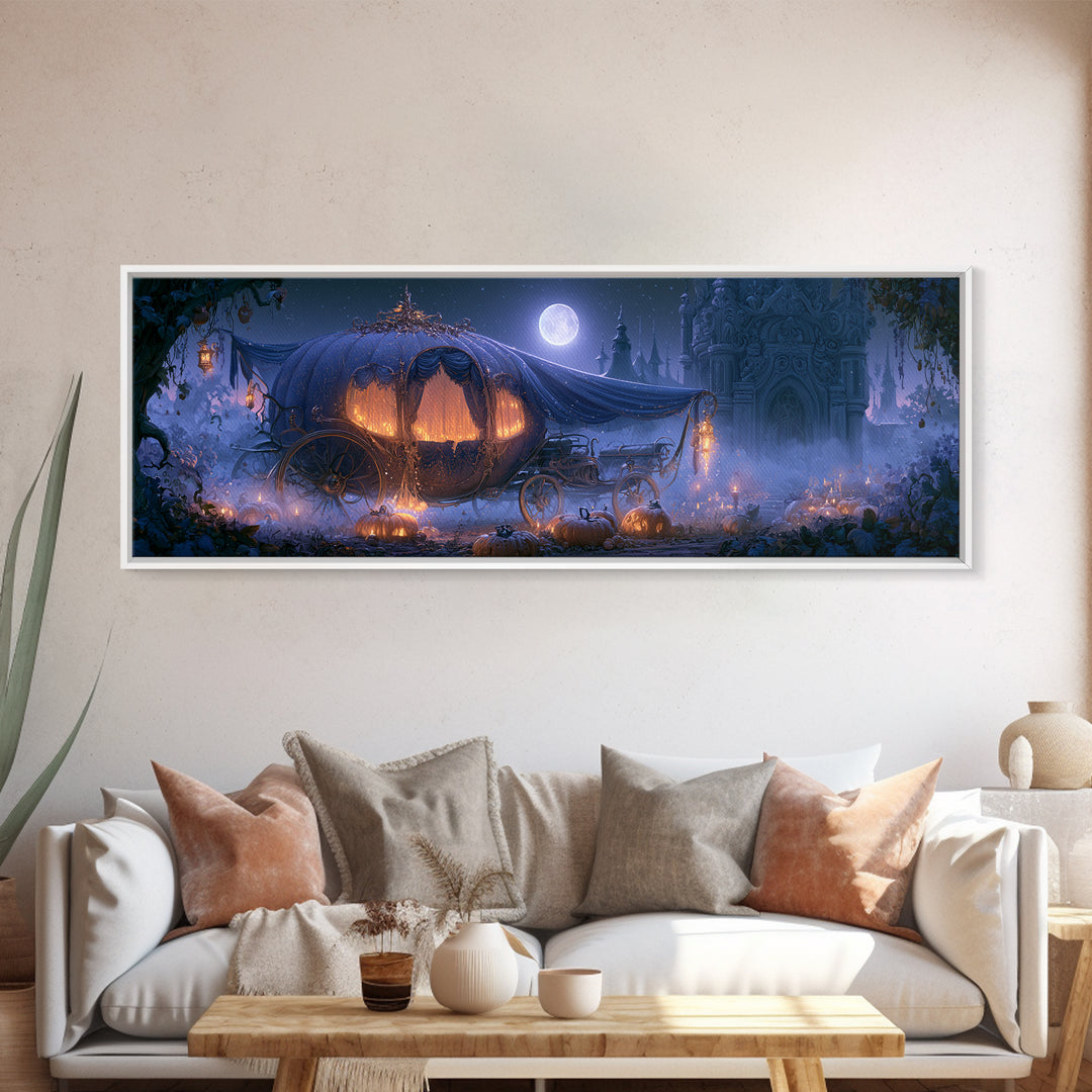 Pumpkin Carriage under Midnight Sky Canvas Print, Fairy Tale Art, Art Prints, Living Room Decor, Fine Art, Storybook, FTA-3x1-80