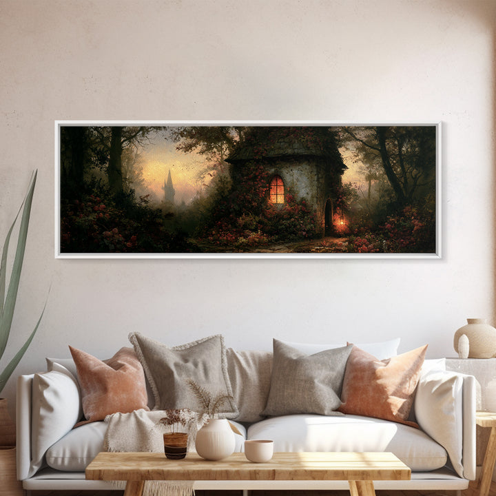 Rose Covered Tower Framed Canvas Print, Fairy Tale Art, Nursery Art, Living Room Decor, Fine Art, Storybook, Art Nouveau Print, FTA-3x1-82