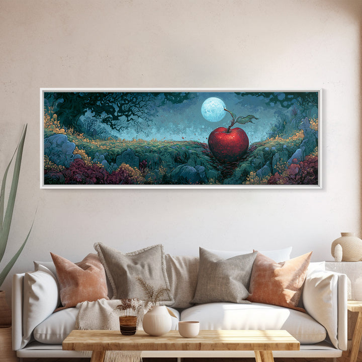 Enchanted Apple with Deep Red Shine Framed Canvas Print, Fairy Tale Art, Art Print, Living Room Decor, Fine Art, Storybook, FTA-3x1-84