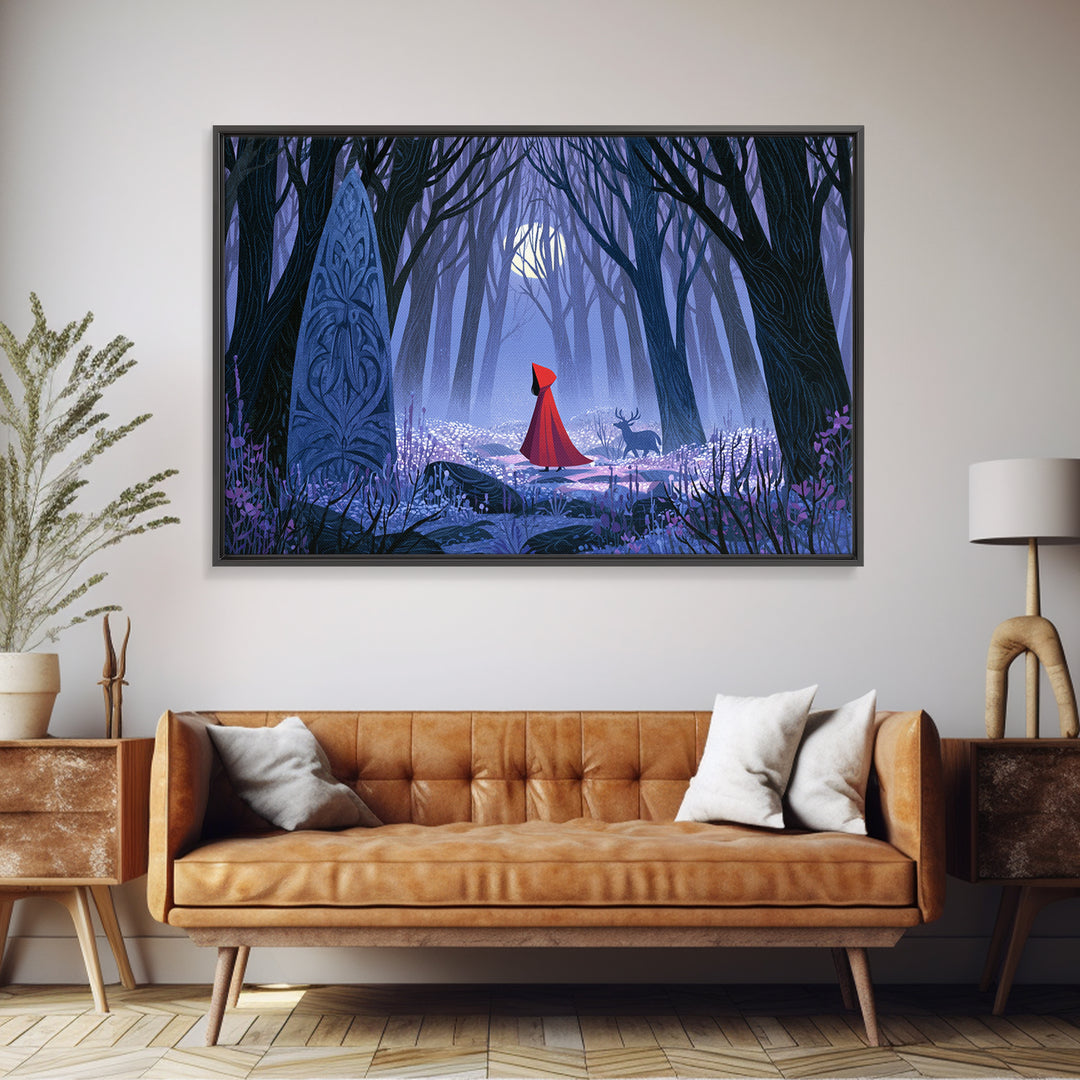 Red Cloak Figure Walking Through Dark Woods Canvas Print, Fairy Tale Art, Dark Art, Living Room Decor, Fine Art, Storybook, FTA-3x2-12