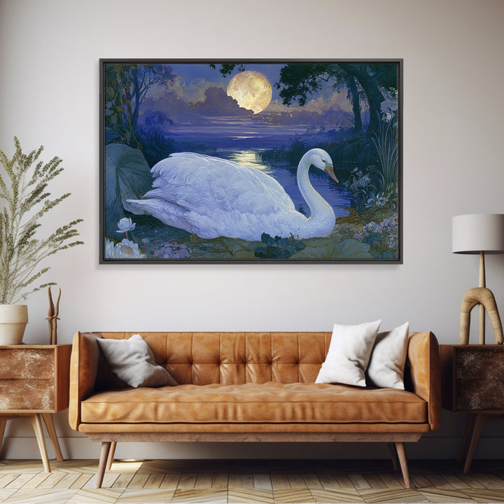 White Swan Transformation Scene Framed Canvas Print, Fairy Tale Art, Statement Artwork, Living Room Decor, Fine Art, Storybook, FTA-3x2-19