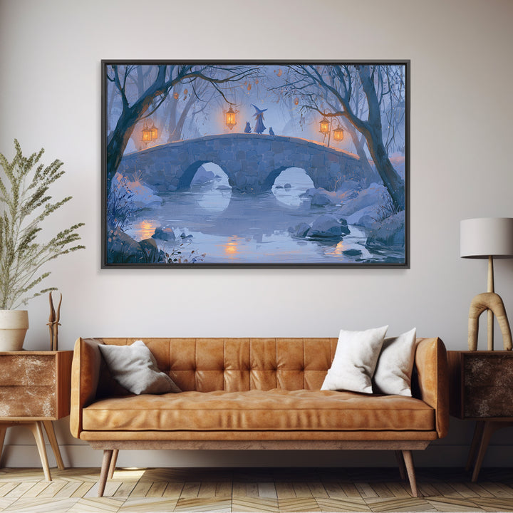 Lantern Lit Bridge Framed Canvas Print, Fairy Tale Art, Gallery Decor, Living Room Decor, Fine Art, Storybook, Wall Art, FTA-3x2-27