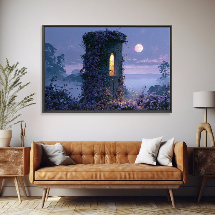 Rose Covered Tower Framed Canvas Print, Fairy Tale Art, Folk Art, Living Room Decor, Fine Art, Storybook, Modern Decor, FTA-3x2-46