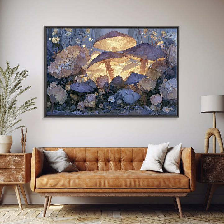 Fairy Ring of Mushrooms and Wildflowers Canvas Print, Fairy Tale Art, Neutral Decor, Living Room Decor, Oil Painting, Storybook, FTA-3x2-49