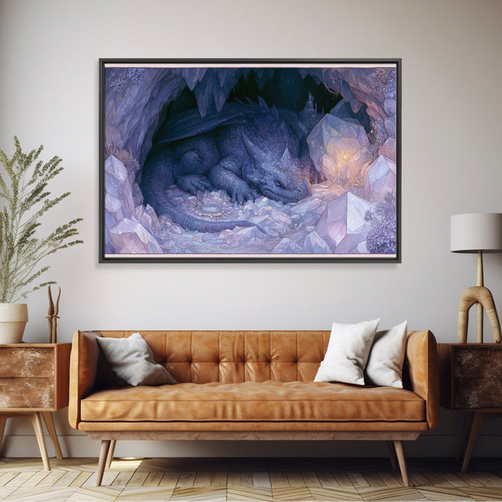 Sleeping Dragon in a Cave of Crystals Canvas Print, Fairy Tale Art, Kids Room Decor, Living Room Decor, Abstract Art, Storybook, FTA-3x2-52