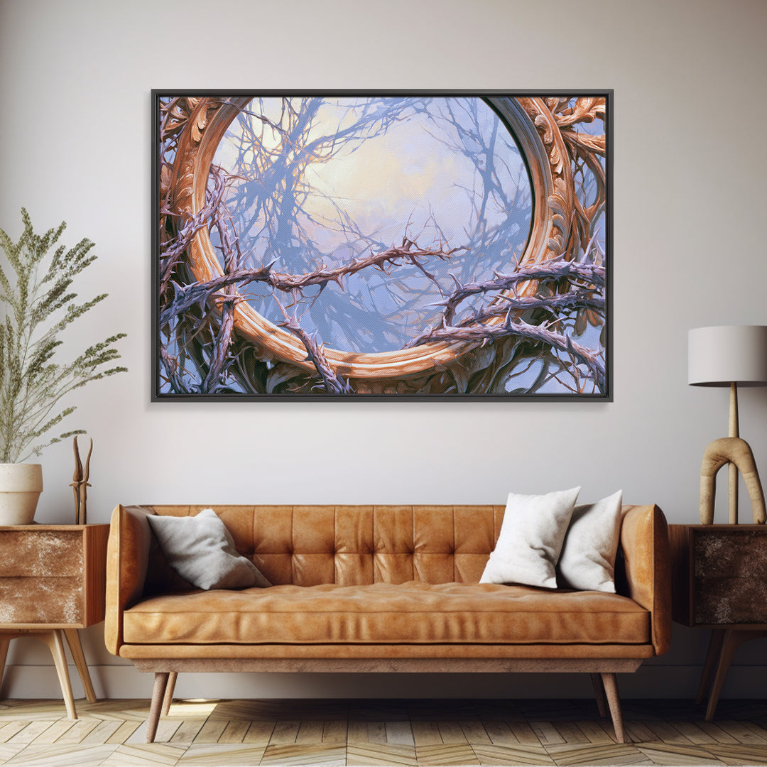 Magic Mirror Framed by Vines and Thorns Canvas Print, Fairy Tale Art, Art Nouveau Print, Living Room Decor, Storybook, FTA-3x2-65