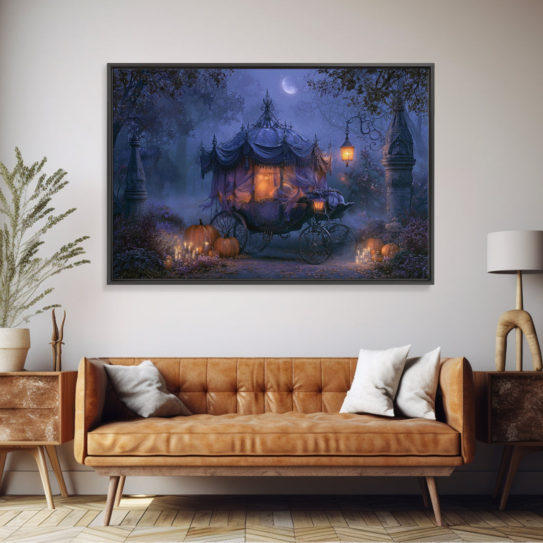 Pumpkin Carriage under Midnight Sky Canvas Print, Fairy Tale Art, Minimalist Decor, Living Room Decor, Fine Art, Storybook, FTA-3x2-68